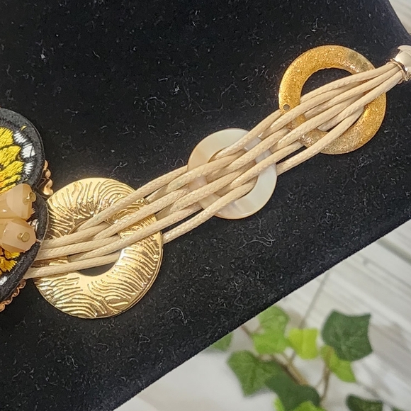 Unique Ivory Cord Multi Media Necklace AB Glass Earrings Set - Picture 5 of 13